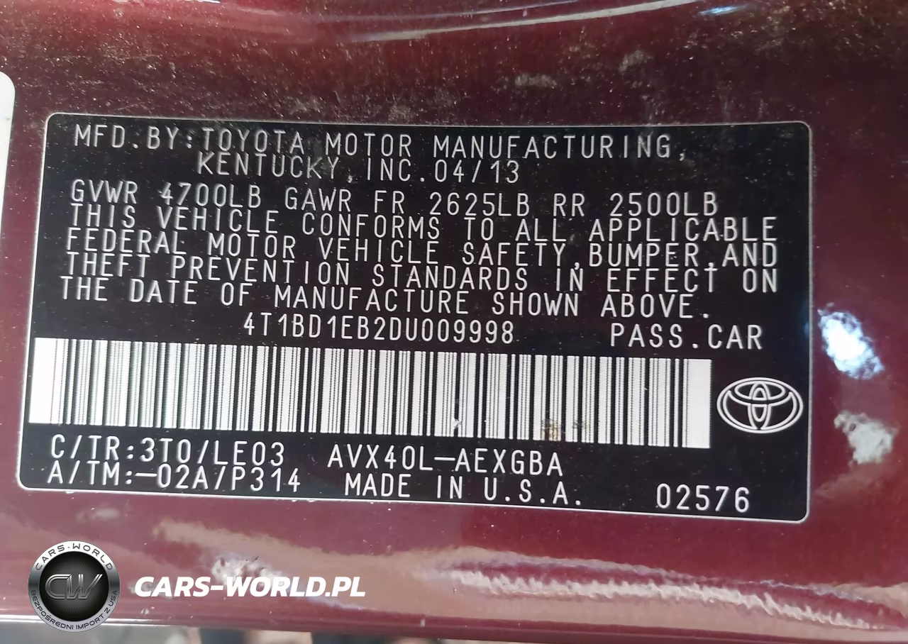2013 Toyota Avalon Hybrid Xle Touring VIN:4T1BD1EB2DU009998 - 9