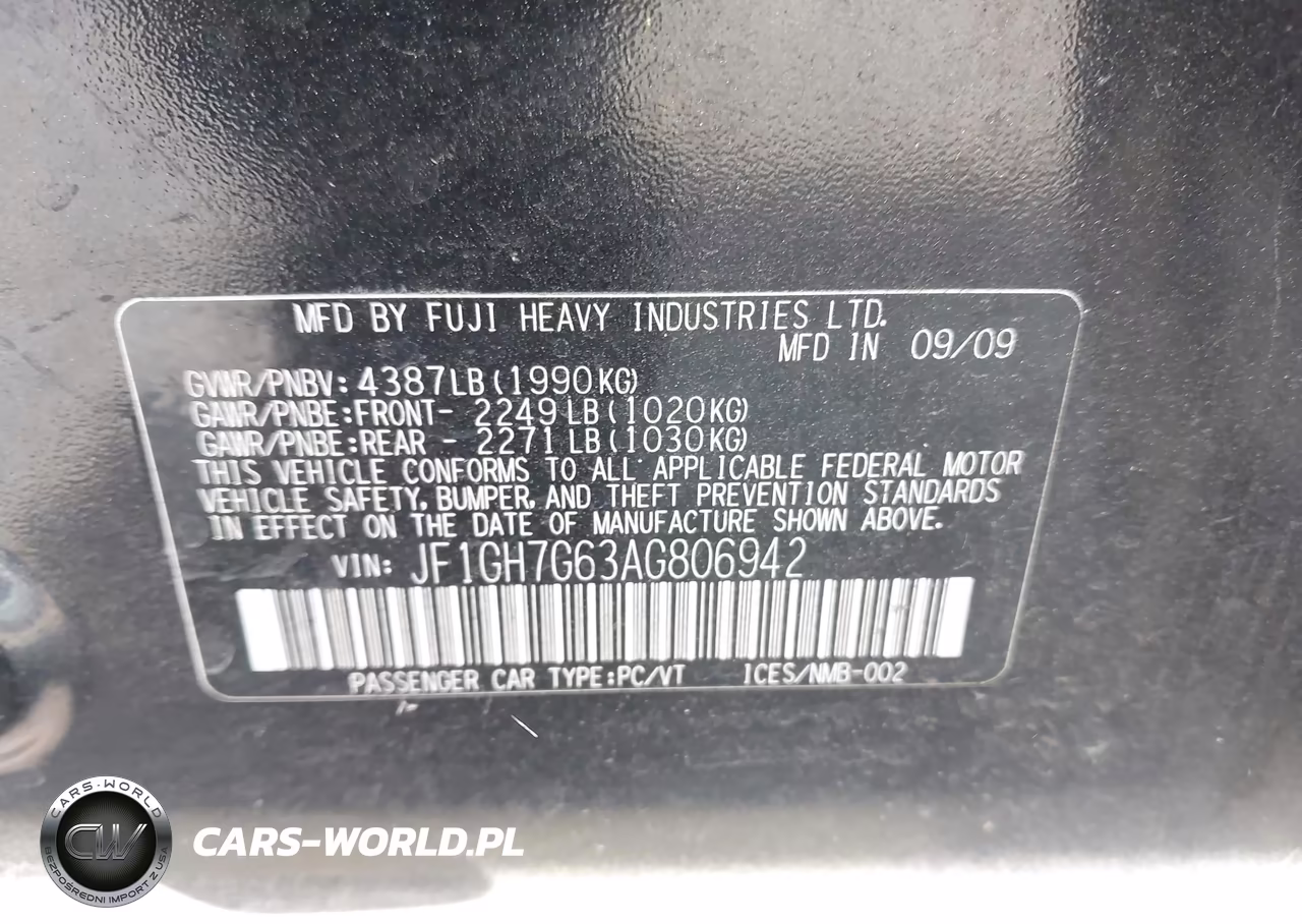 2010 Subaru Impreza Wrx VIN:JF1GH7G63AG806942 - 9