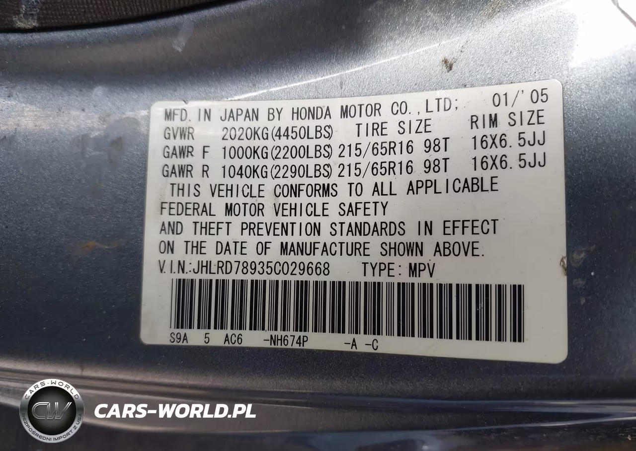 2005 Honda Cr-V Se VIN:JHLRD78935C029668 - 9