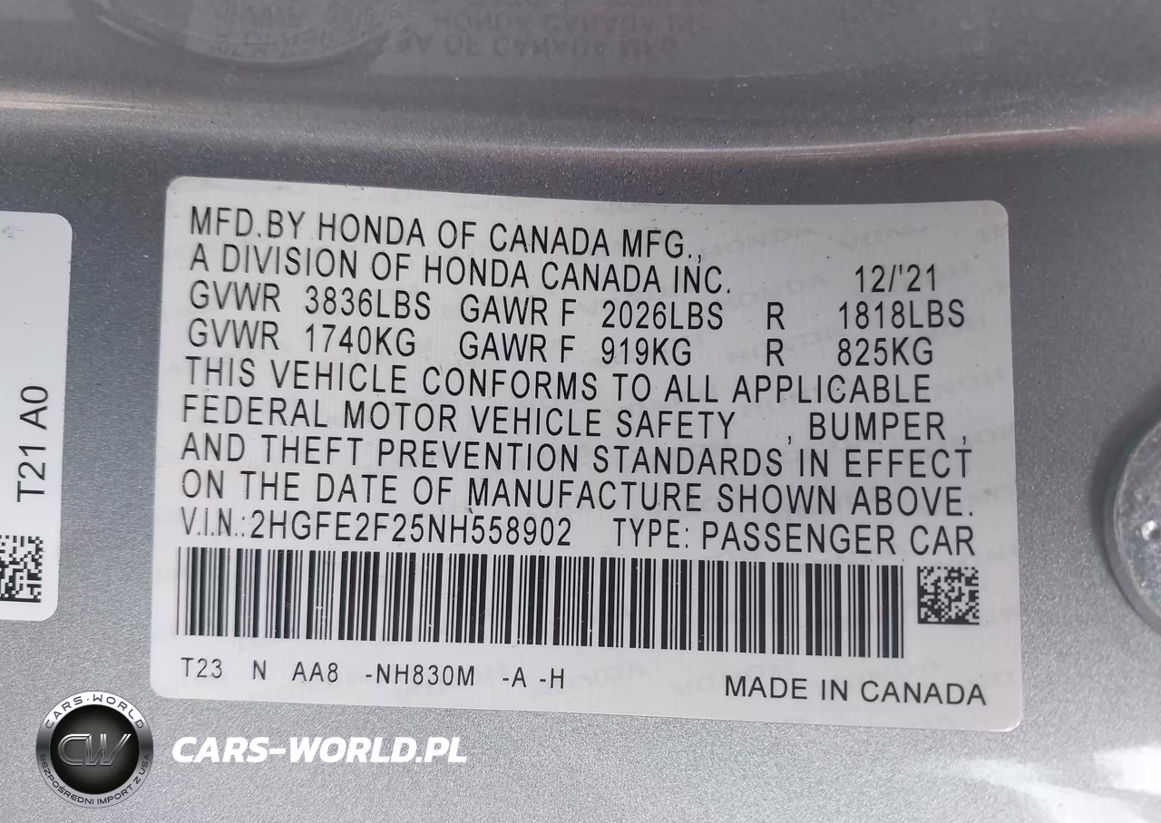 2022 Honda Civic Lx VIN:2HGFE2F25NH558902 - 9