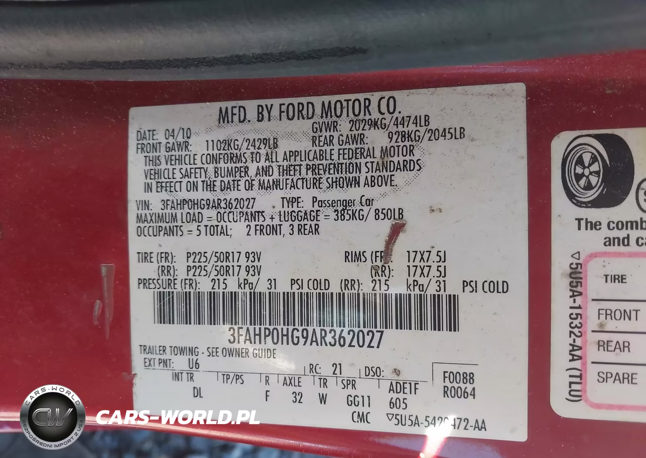 2010 Ford Fusion Se VIN:3FAHP0HG9AR362027 - 9