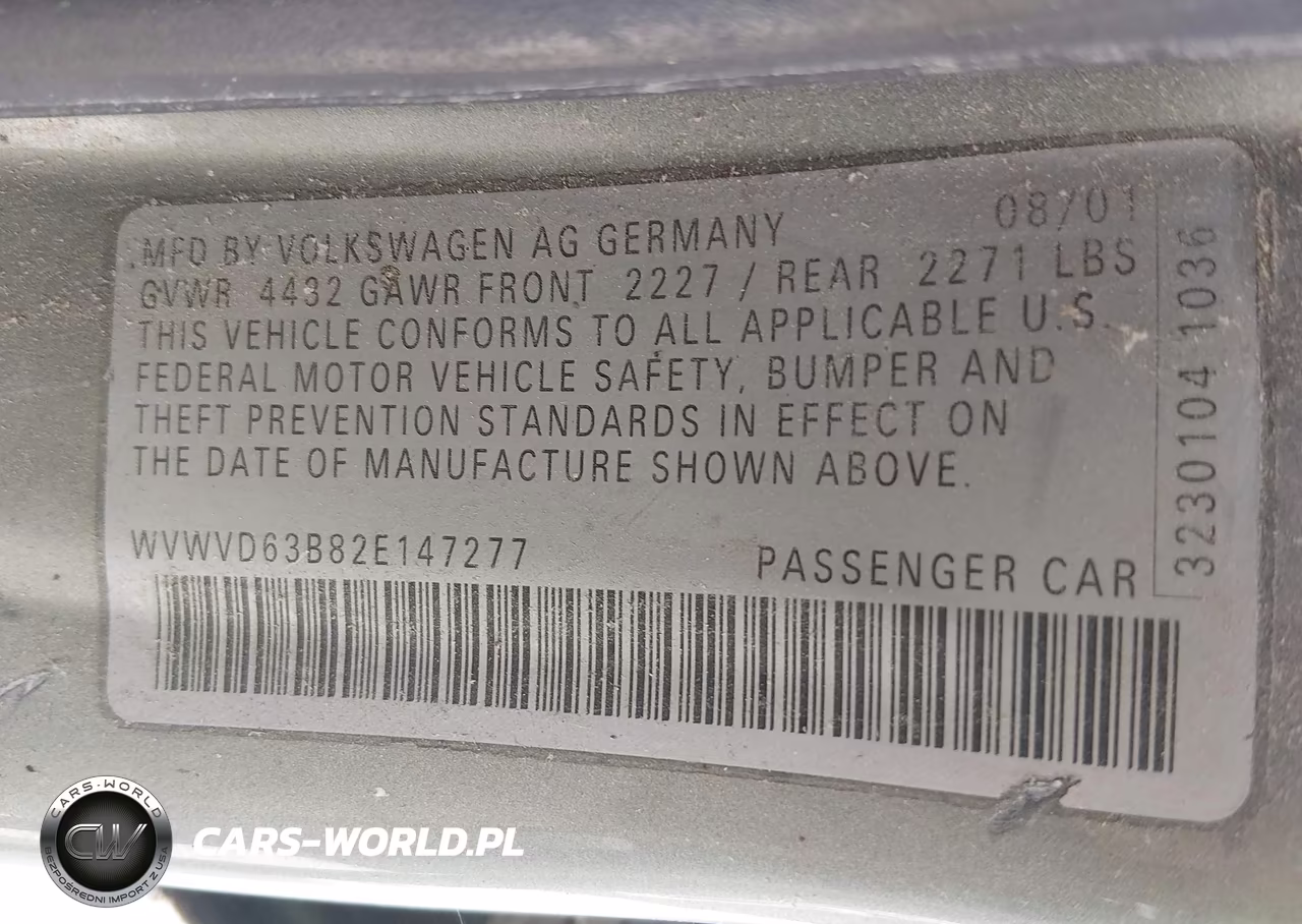 2002 Volkswagen Passat Gls VIN:WVWVD63B82E147277 - 9