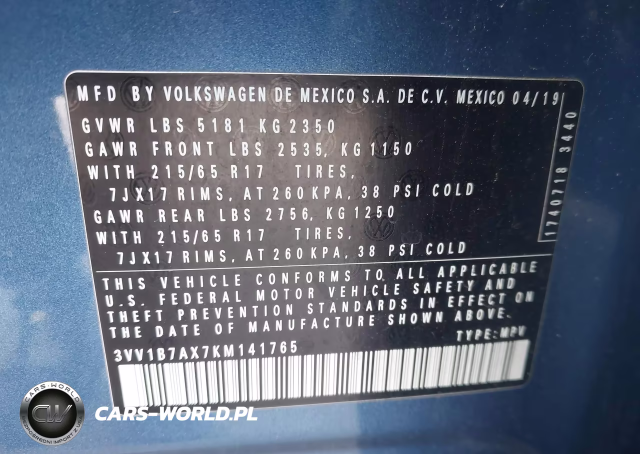 2019 Volkswagen Tiguan 2.0T S VIN:3VV1B7AX7KM141765 - 9