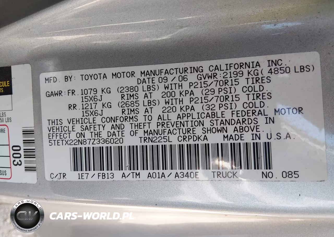 2007 Toyota Tacoma VIN:5TETX22N87Z336020 - 9