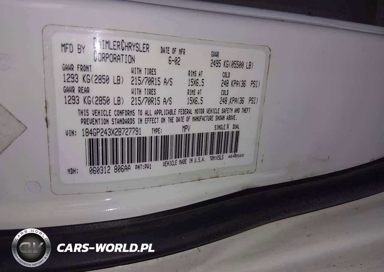 2002 Dodge Grand Caravan Se VIN:1B4GP243X2B727791 - 9