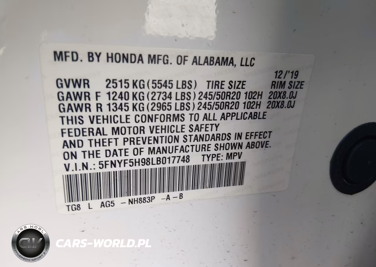2020 Honda Pilot 2Wd Touring 8 Passenger VIN:5FNYF5H98LB017748 - 9
