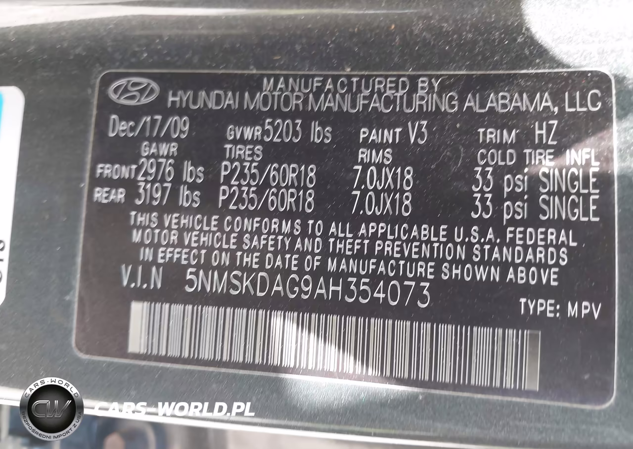 2010 Hyundai Santa Fe Limited V6 VIN:5NMSKDAG9AH354073 - 9