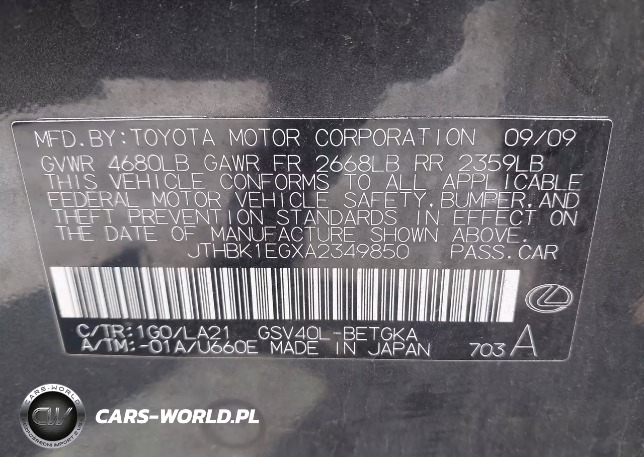 2010 Lexus Es 350 VIN:JTHBK1EGXA2349850 - 9