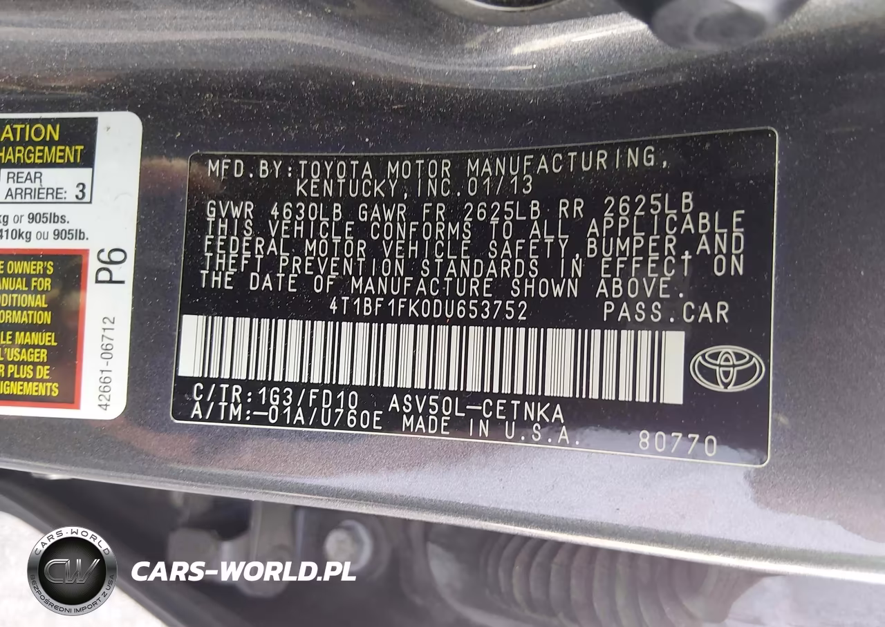2013 Toyota Camry Le VIN:4T1BF1FK0DU653752 - 9