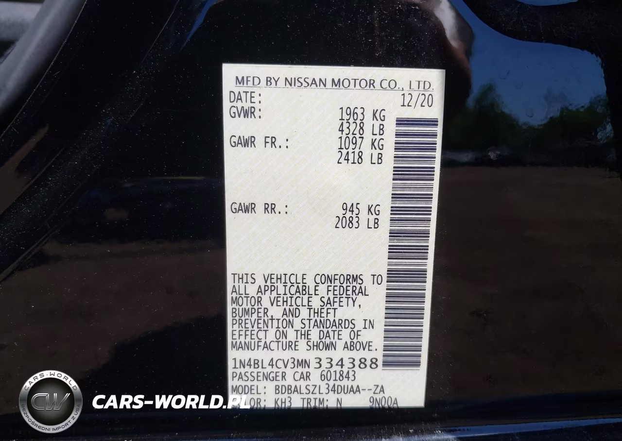 2021 Nissan Altima Sr Fwd VIN:1N4BL4CV3MN334388 - 9