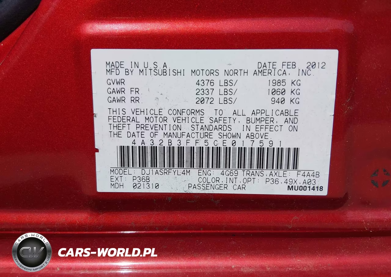 2012 Mitsubishi Galant Es-Se VIN:4A32B3FF5CE017591 - 9