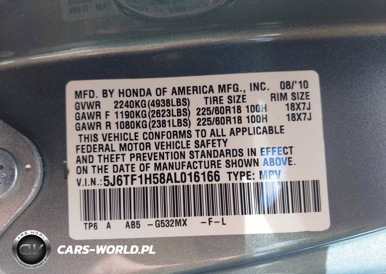 2010 Honda Accord Crosstour Ex-L VIN:5J6TF1H58AL016166 - 9