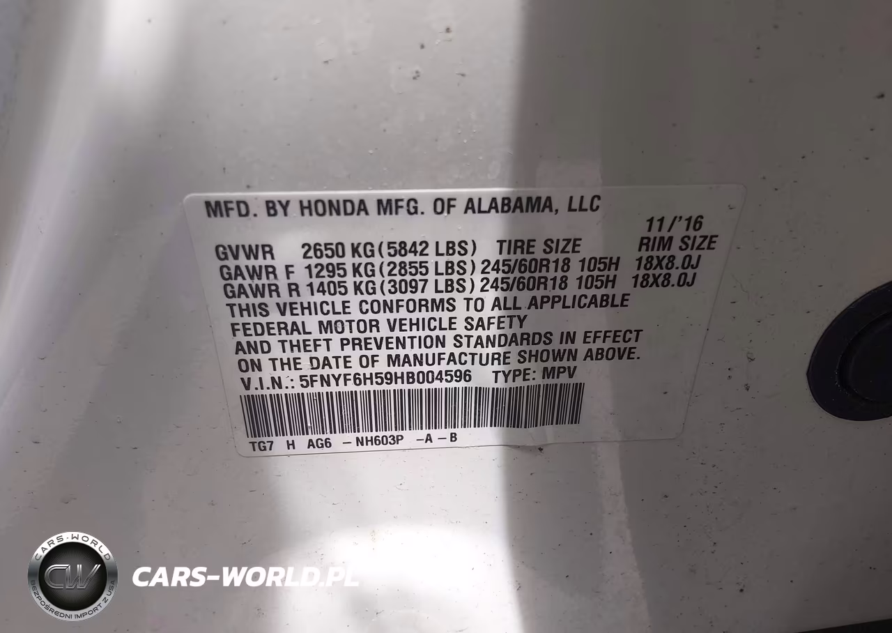 2017 Honda Pilot Ex-L VIN:5FNYF6H59HB004596 - 9
