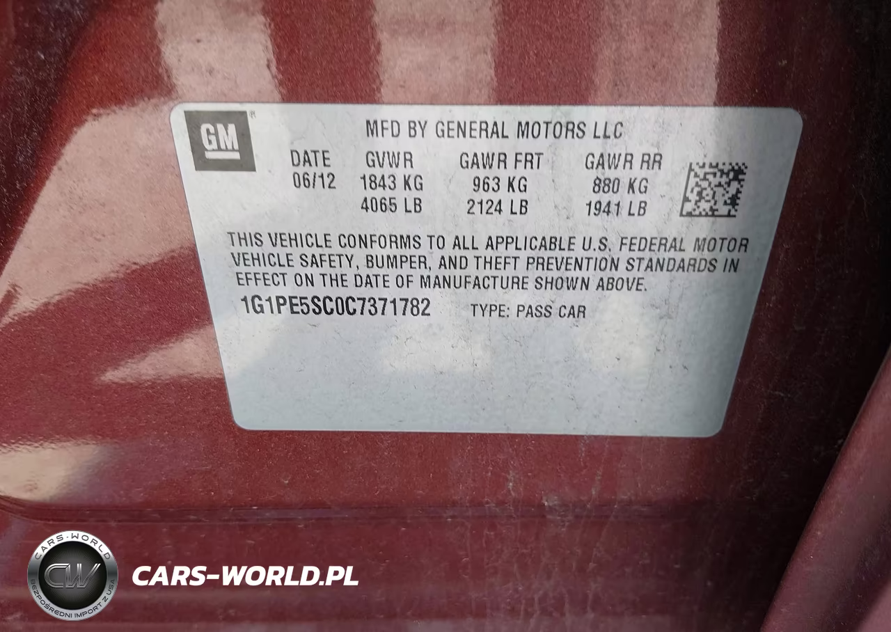 2012 Chevrolet Cruze Lt VIN:1G1PE5SC0C7371782 - 9