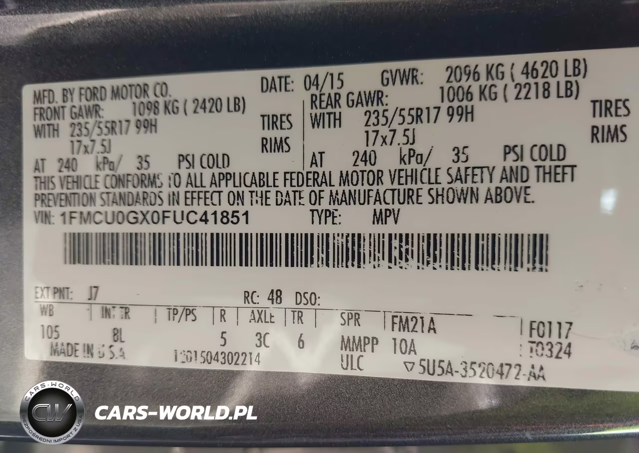 2015 Ford Escape Se VIN:1FMCU0GX0FUC41851 - 9