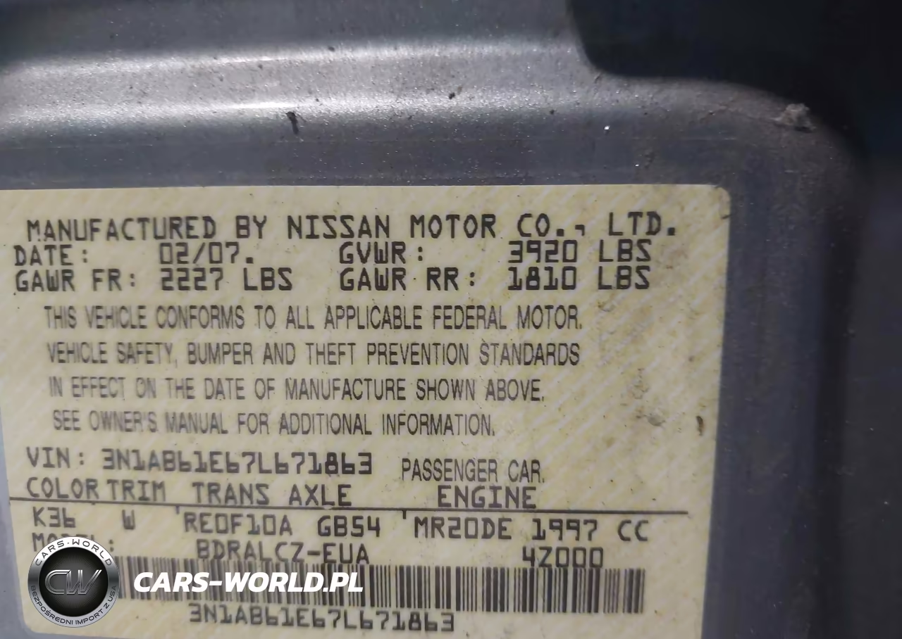 2007 Nissan Sentra 2.0 VIN:3N1AB61E67L671863 - 9