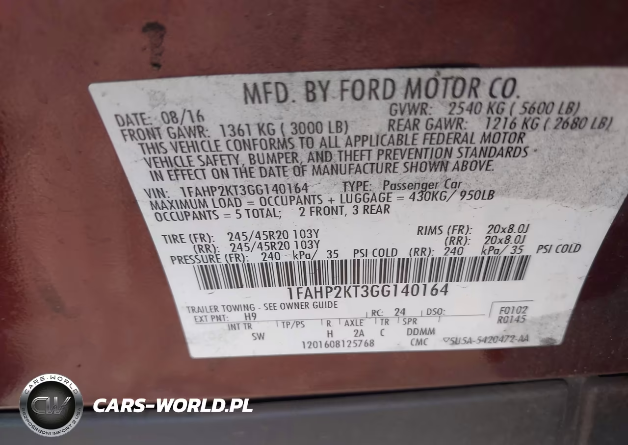 2016 Ford Taurus Sho VIN:1FAHP2KT3GG140164 - 9