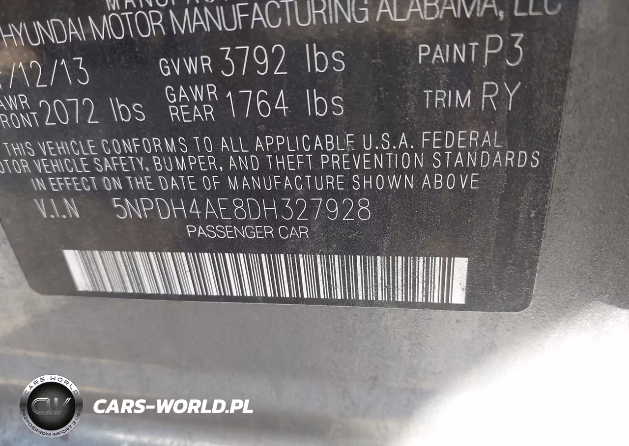 2013 Hyundai Elantra Limited VIN:5NPDH4AE8DH327928 - 9