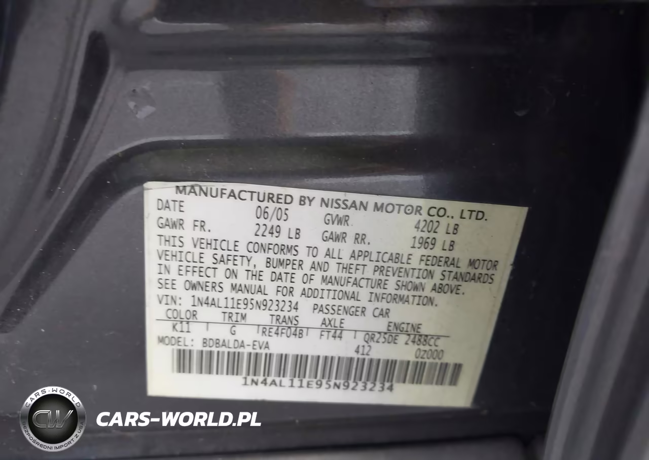 2005 Nissan Altima 2.5 S VIN:1N4AL11E95N923234 - 9