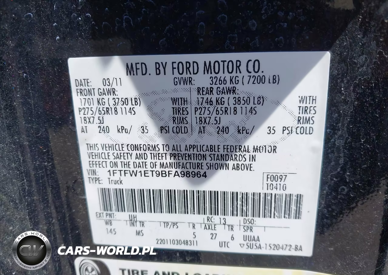 2011 Ford F-150 Xlt VIN:1FTFW1ET9BFA98964 - 9