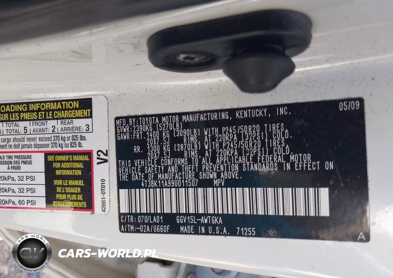 2009 Toyota Venza Base V6 VIN:4T3BK11A99U011507 - 9