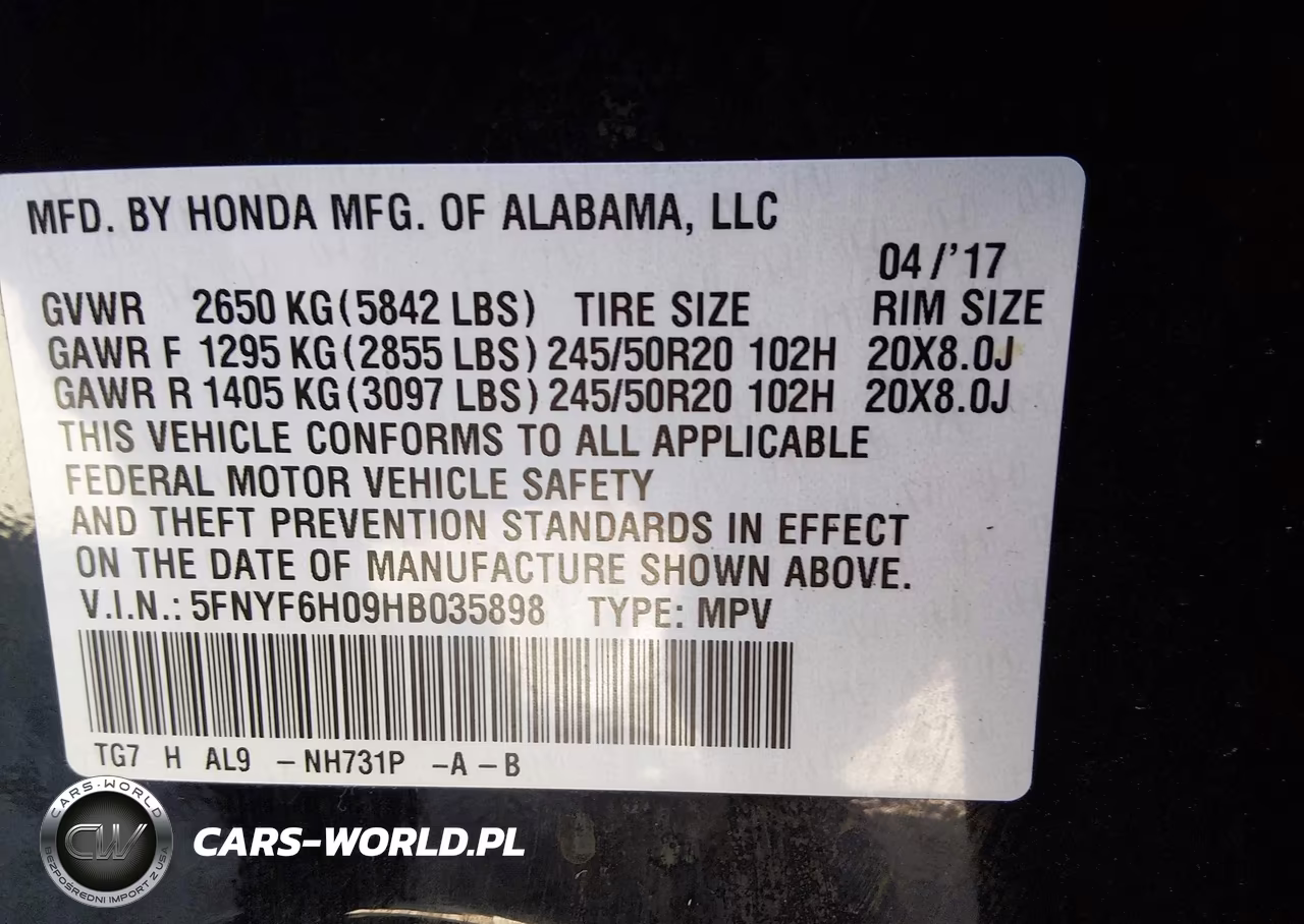 2017 Honda Pilot Elite VIN:5FNYF6H09HB035898 - 9