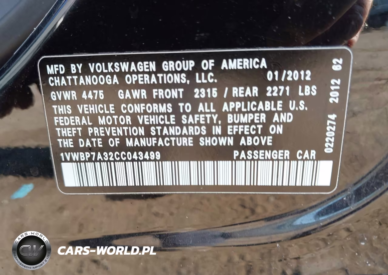 2012 Volkswagen Passat 2.5L Se VIN:1VWBP7A32CC043499 - 9