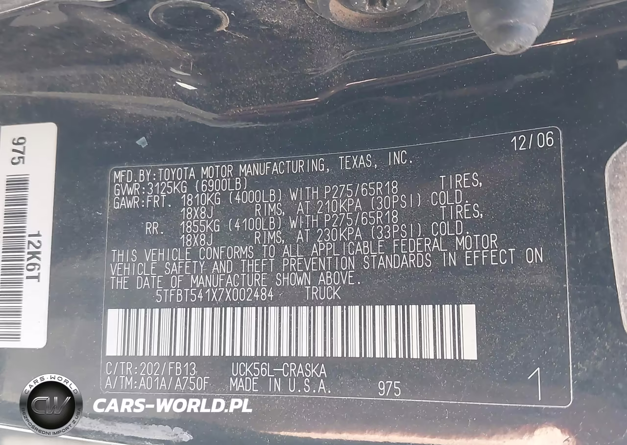 2007 Toyota Tundra Sr5 4.7L V8 VIN:5TFBT541X7X002484 - 9