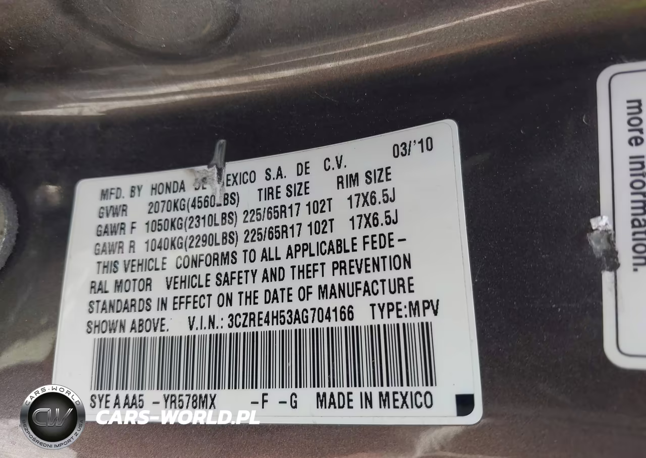 2010 Honda Cr-V Ex VIN:3CZRE4H53AG704166 - 9