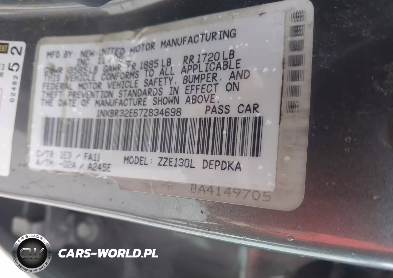 2007 Toyota Corolla Ce VIN:1NXBR32E67Z834698 - 9