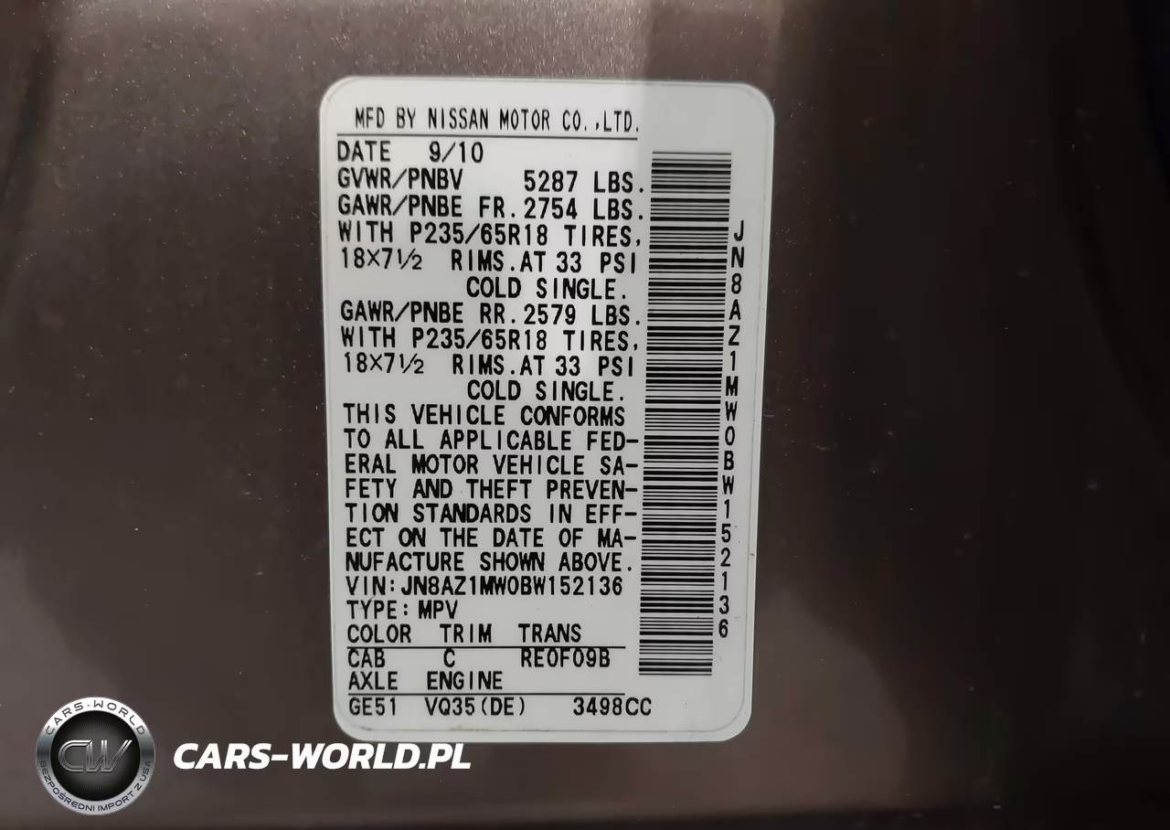 2011 Nissan Murano Sl VIN:JN8AZ1MW0BW152136 - 9
