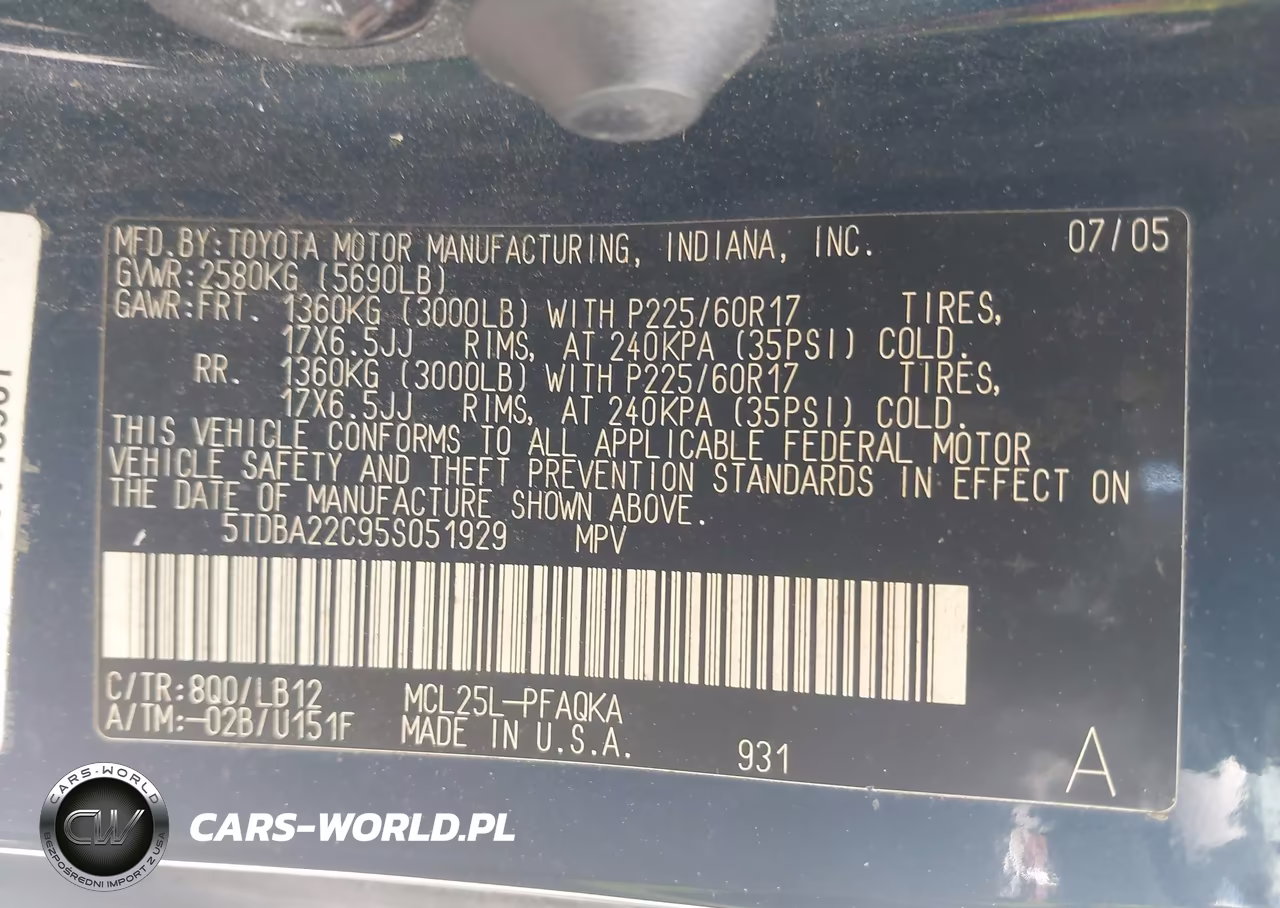 2005 Toyota Sienna Xle VIN:5TDBA22C95S051929 - 9