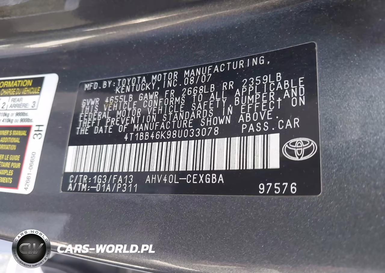 2008 Toyota Camry Hybrid VIN:4T1BB46K98U033078 - 9