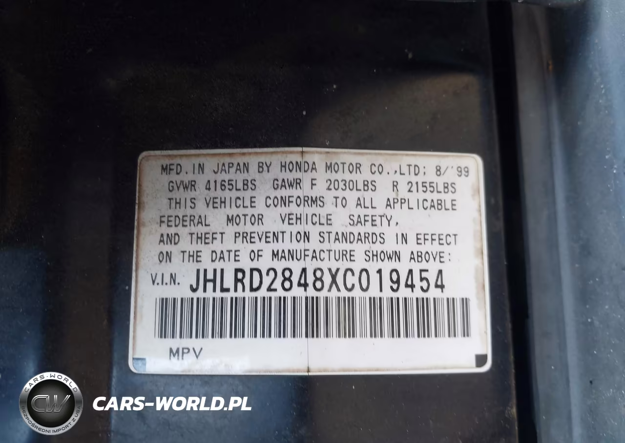 1999 Honda Cr-V Lx VIN:JHLRD2848XC019454 - 9