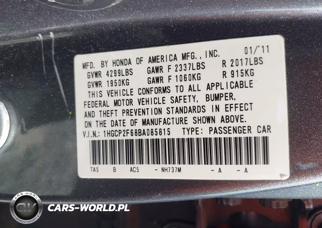 2011 Honda Accord 2.4 Se VIN:1HGCP2F68BA085815 - 9
