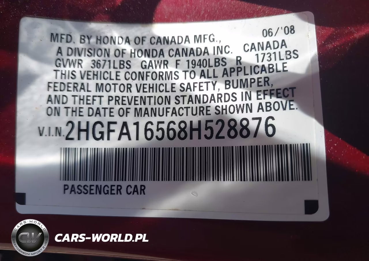 2008 Honda Civic Lx VIN:2HGFA16568H528876 - 9
