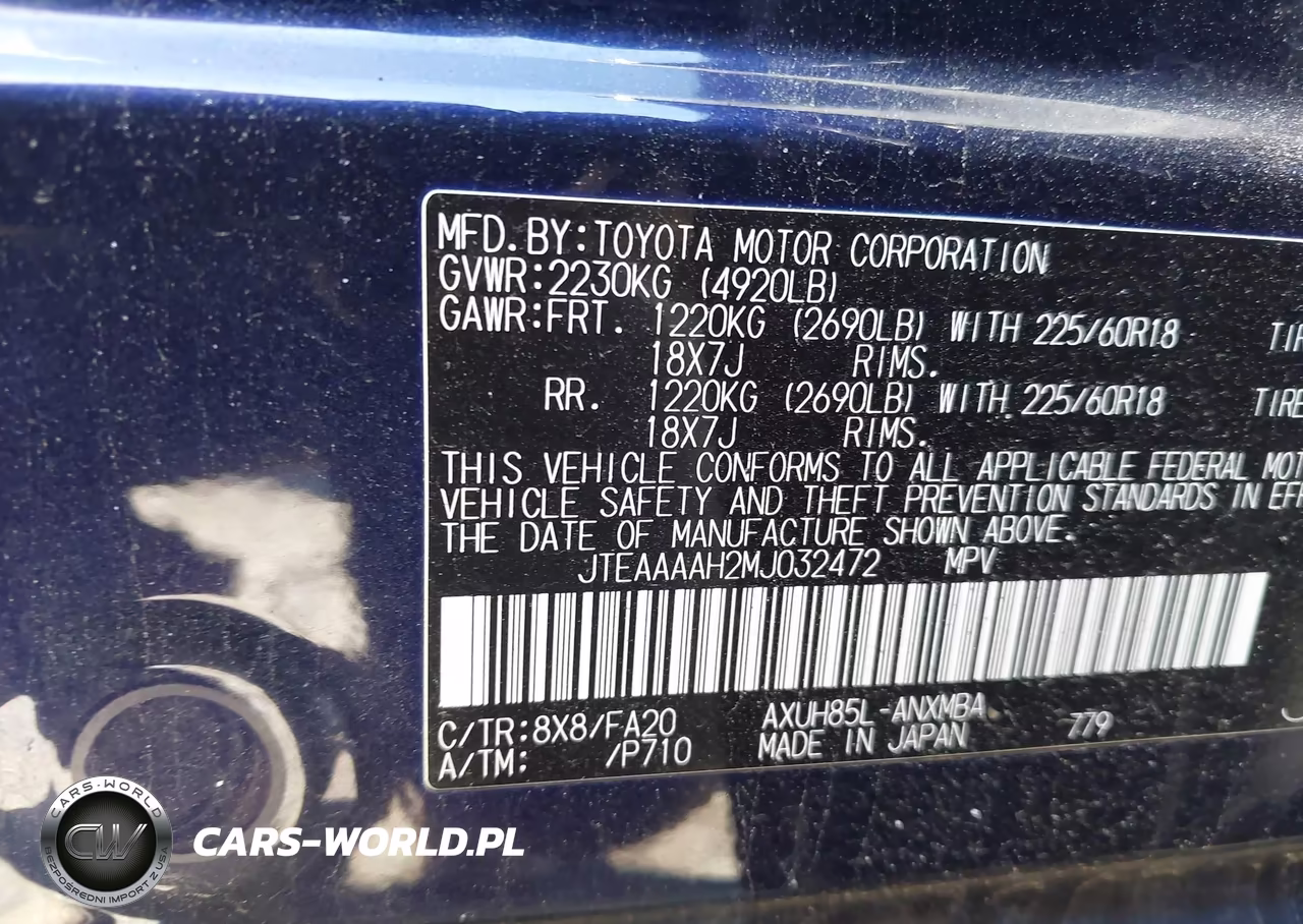 2021 Toyota Venza Le VIN:JTEAAAAH2MJ032472 - 9