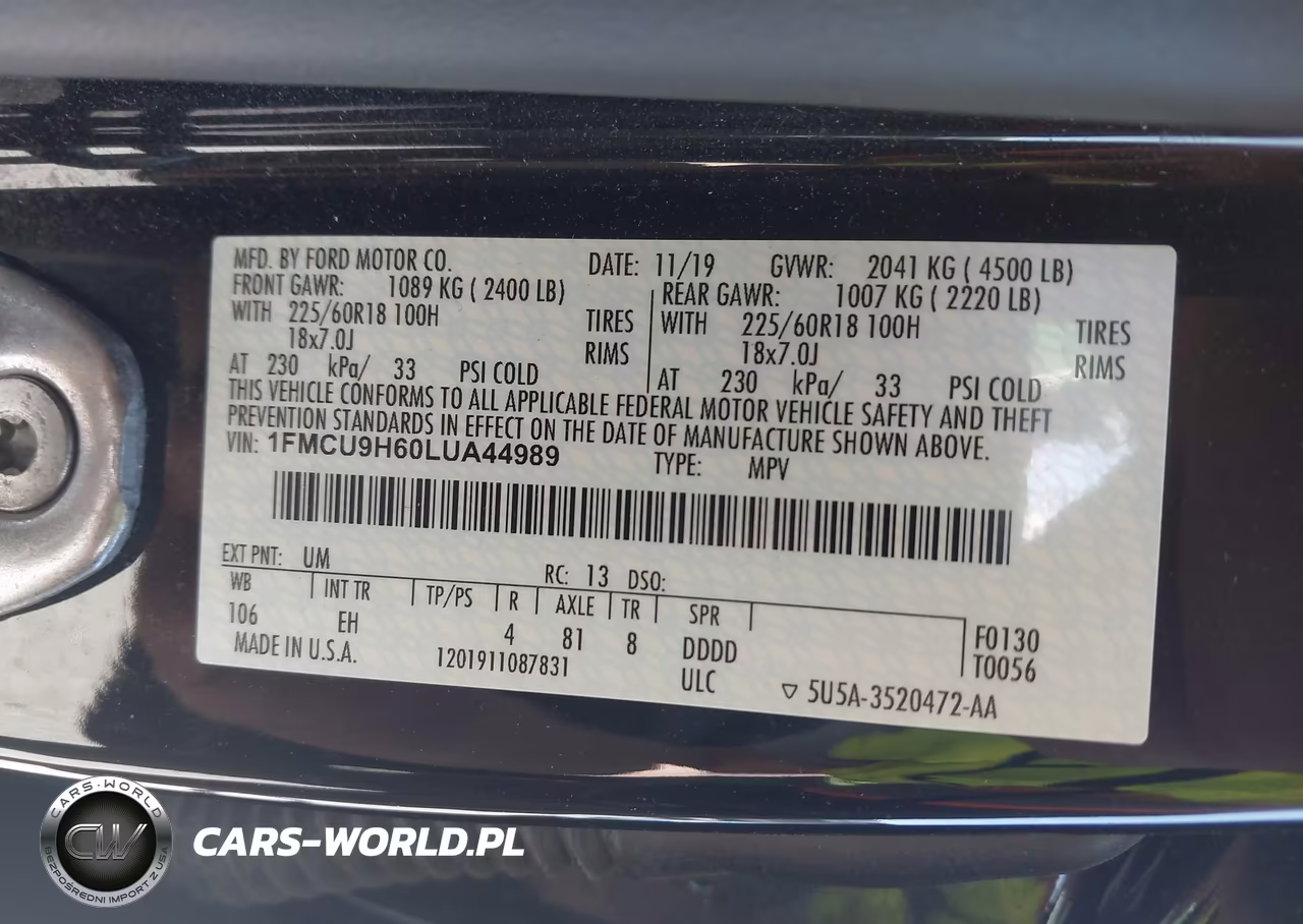 2020 Ford Escape Sel VIN:1FMCU9H60LUA44989 - 9