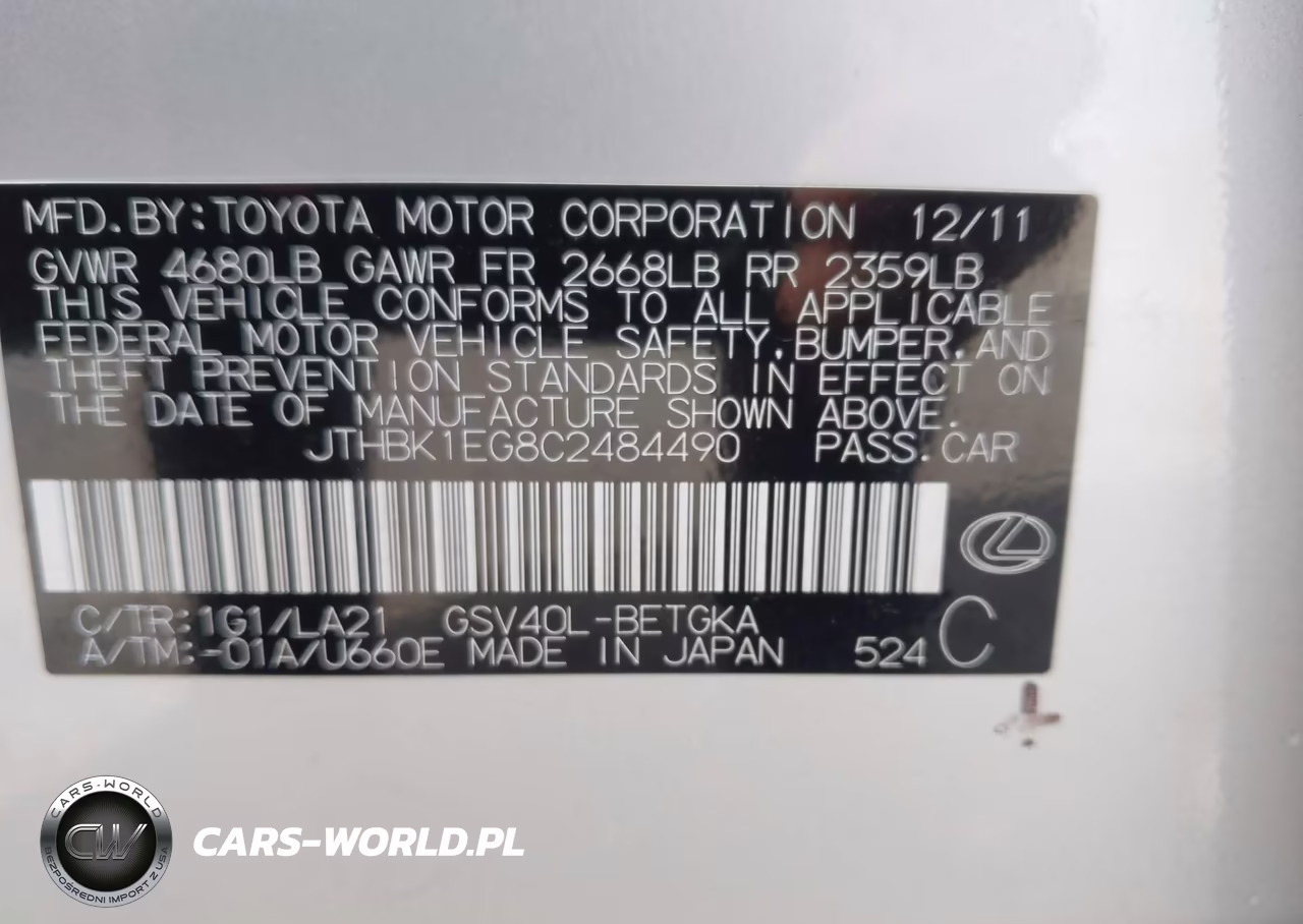 2012 Lexus Es 350 VIN:JTHBK1EG8C2484490 - 9