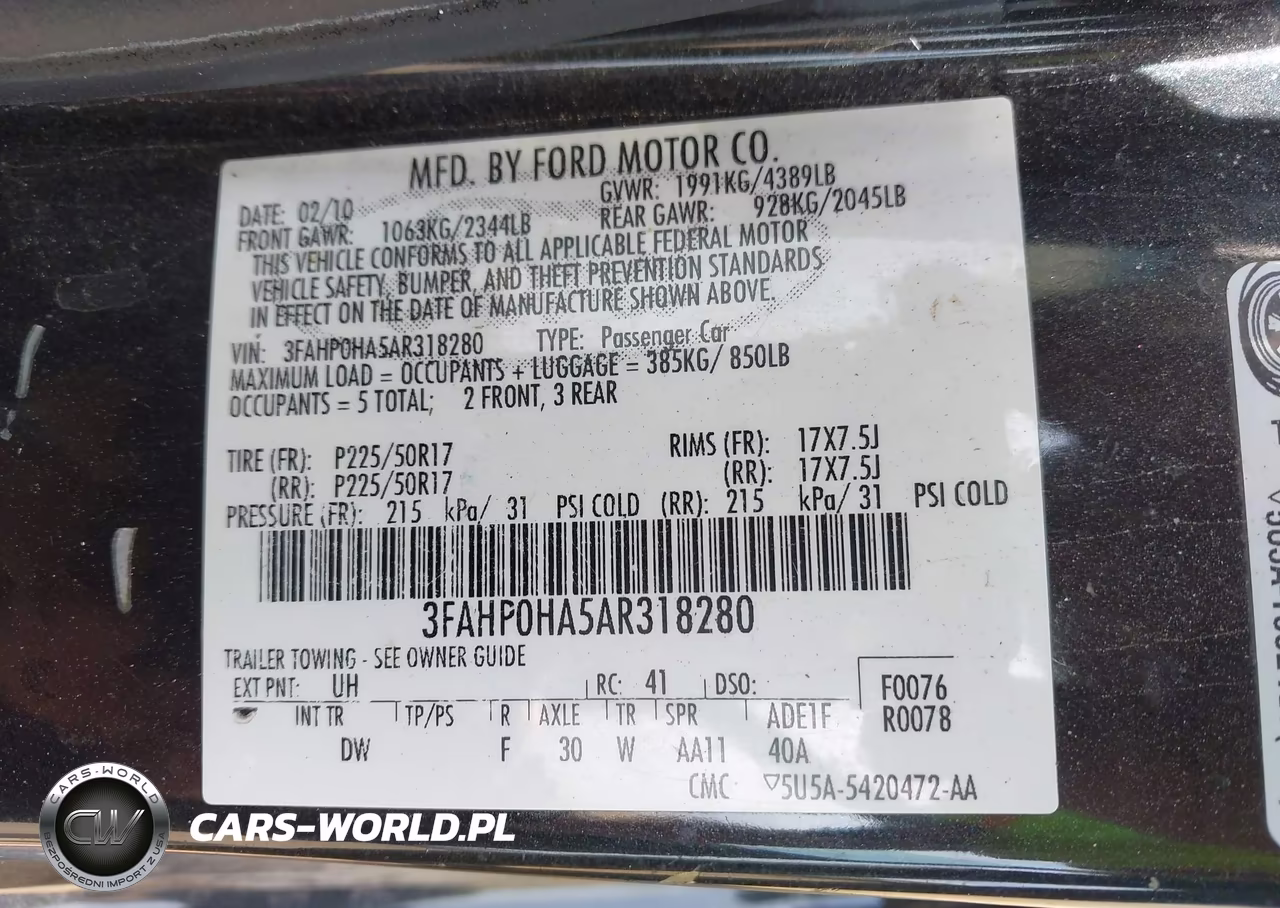 2010 Ford Fusion Se VIN:3FAHP0HA5AR318280 - 9