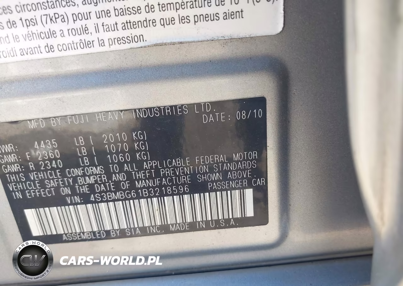2011 Subaru Legacy 2.5I Premium VIN:4S3BMBG61B3218596 - 9