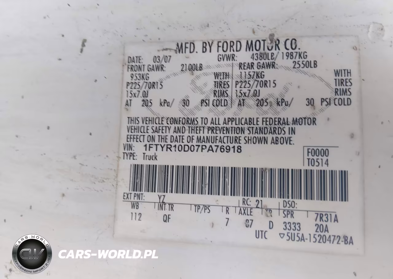 2007 Ford Ranger Stx-Xl-Xlt VIN:1FTYR10D07PA76918 - 9