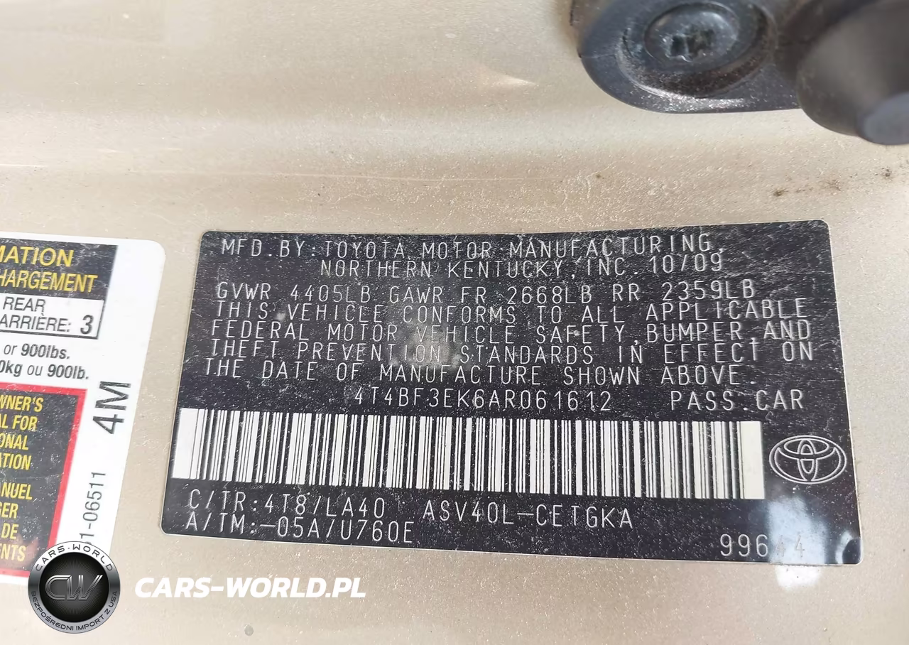 2010 Toyota Camry Xle VIN:4T4BF3EK6AR061612 - 9