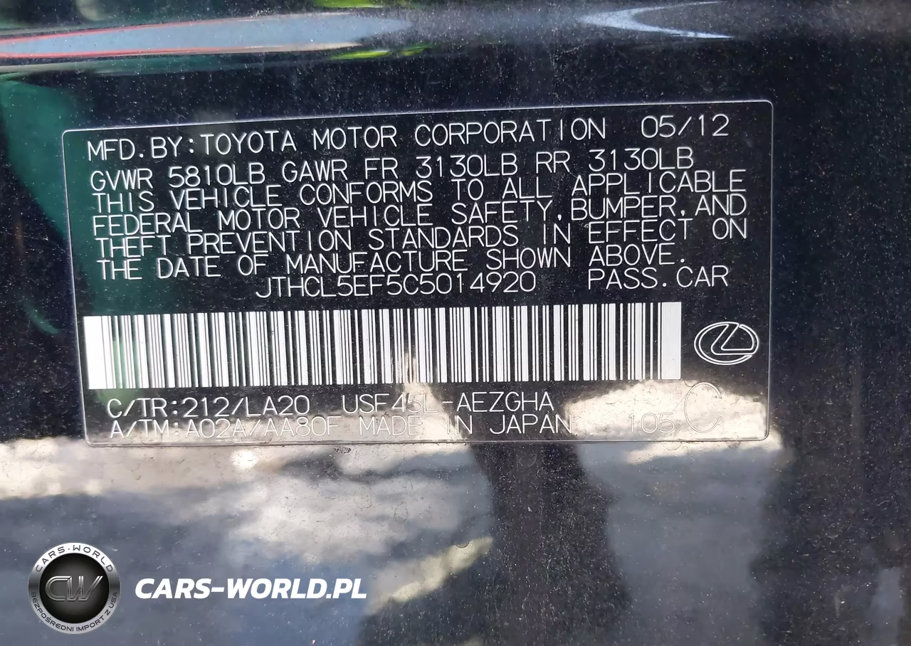 2012 Lexus Ls 460 VIN:JTHCL5EF5C5014920 - 9