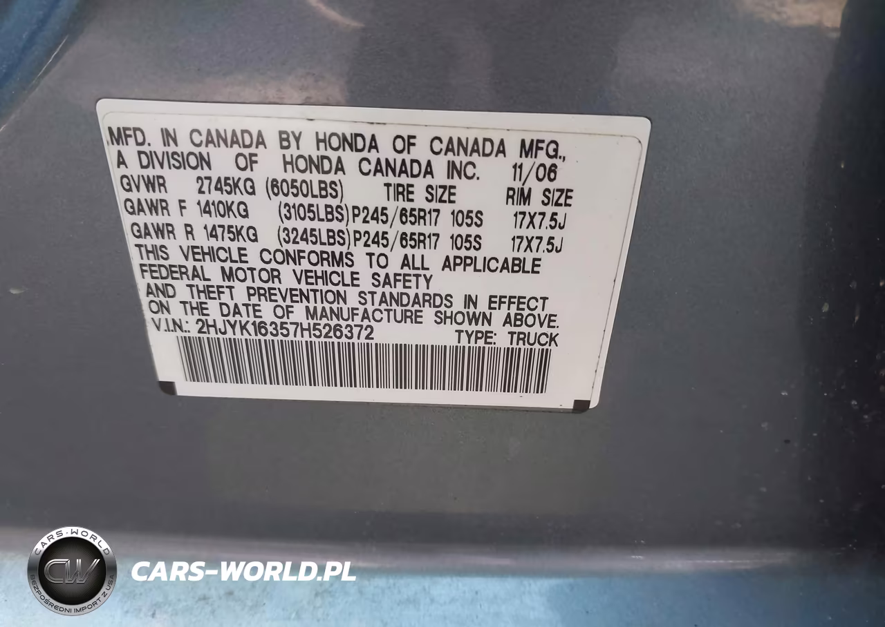 2007 Honda Ridgeline Rtx VIN:2HJYK16357H526372 - 9