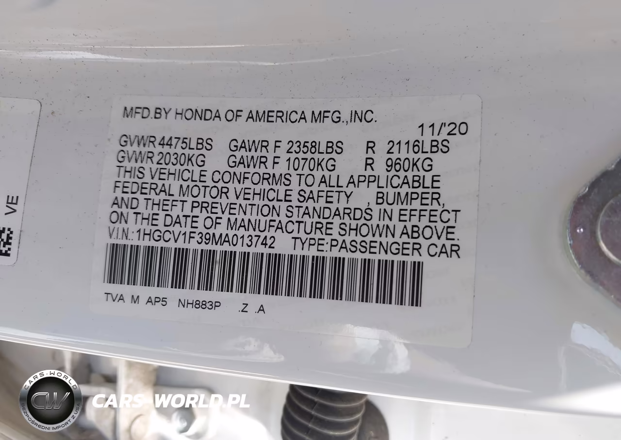 2021 Honda Accord Sport VIN:1HGCV1F39MA013742 - 9