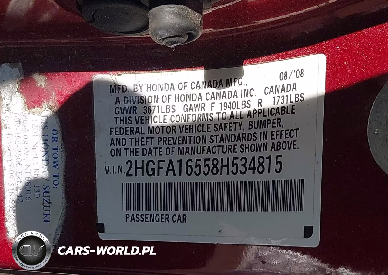 2008 Honda Civic Lx VIN:2HGFA16558H534815 - 9