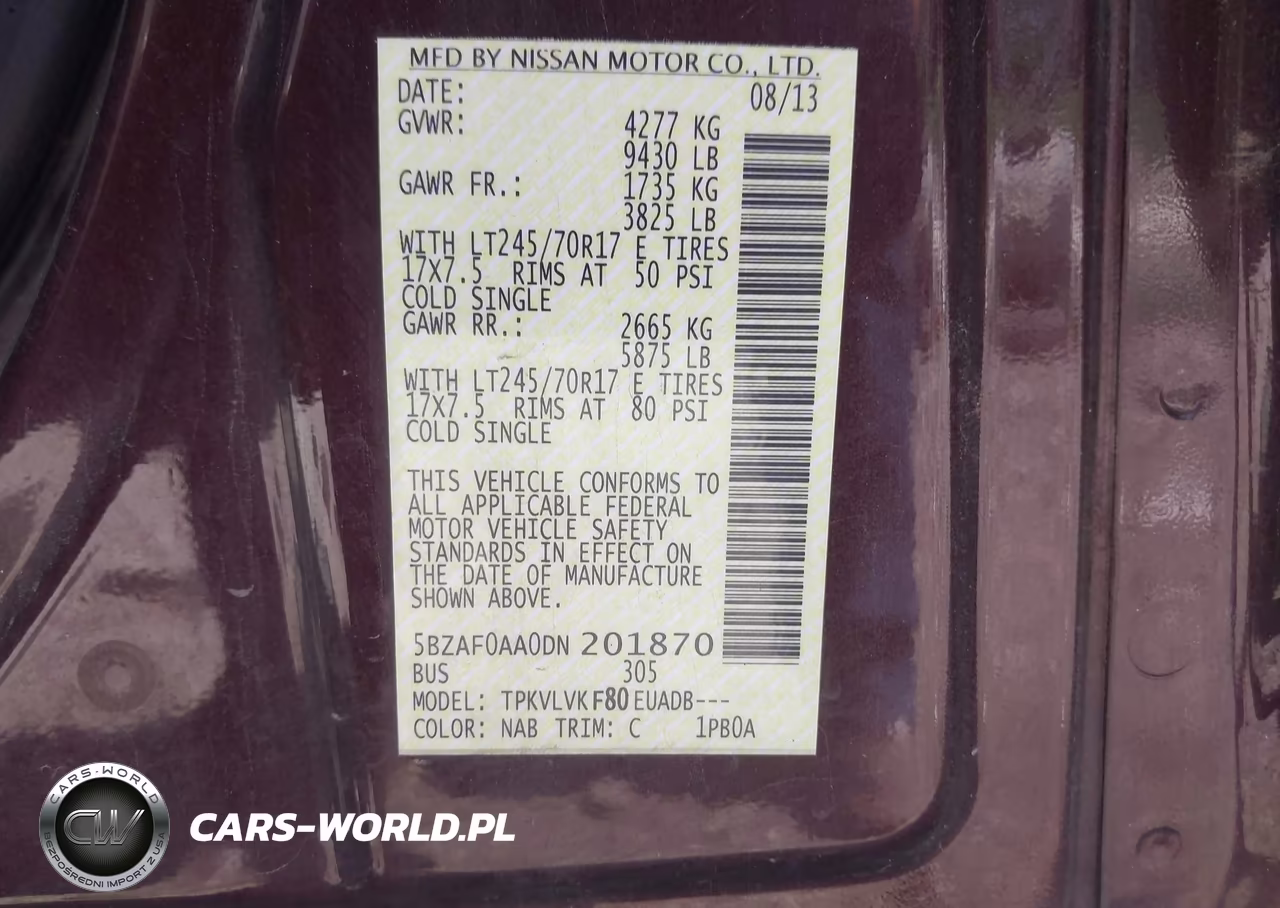 2013 Nissan Nv Passenger Nv3500 Hd Sl V8 VIN:5BZAF0AA0DN201870 - 9