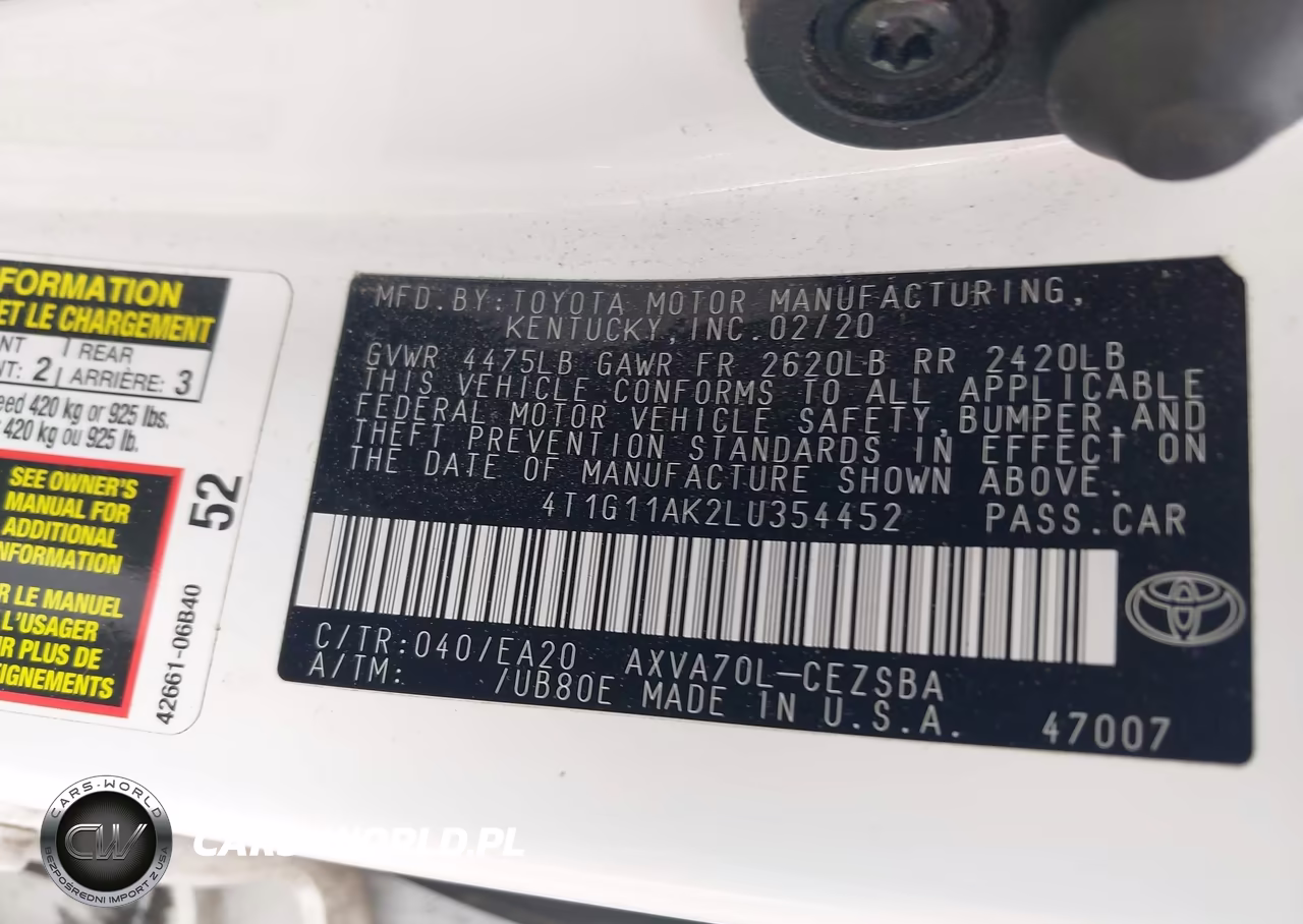 2020 Toyota Camry Se VIN:4T1G11AK2LU354452 - 9