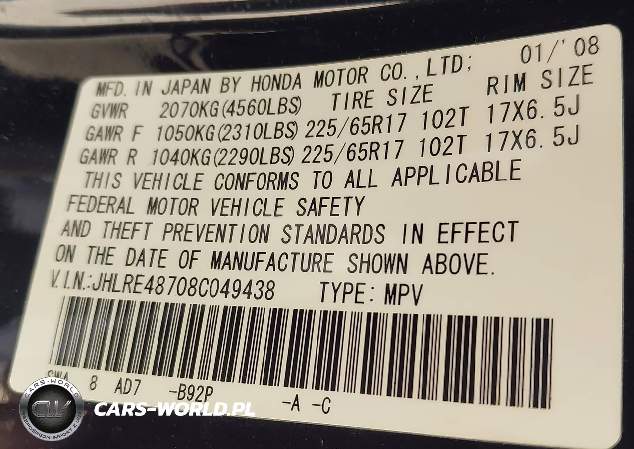 2008 Honda Cr-V Ex-L VIN:JHLRE48708C049438 - 9